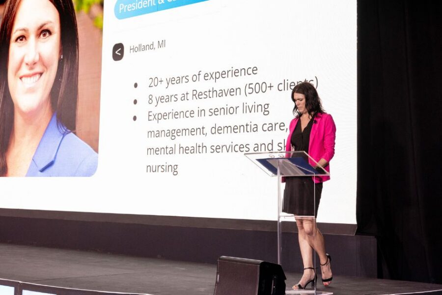 Deedre Schuckert of Resthaven onstage: Innovation senior care facility