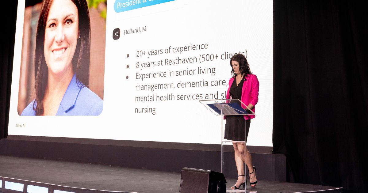 Deedre Schuckert of Resthaven onstage: Innovation senior care facility