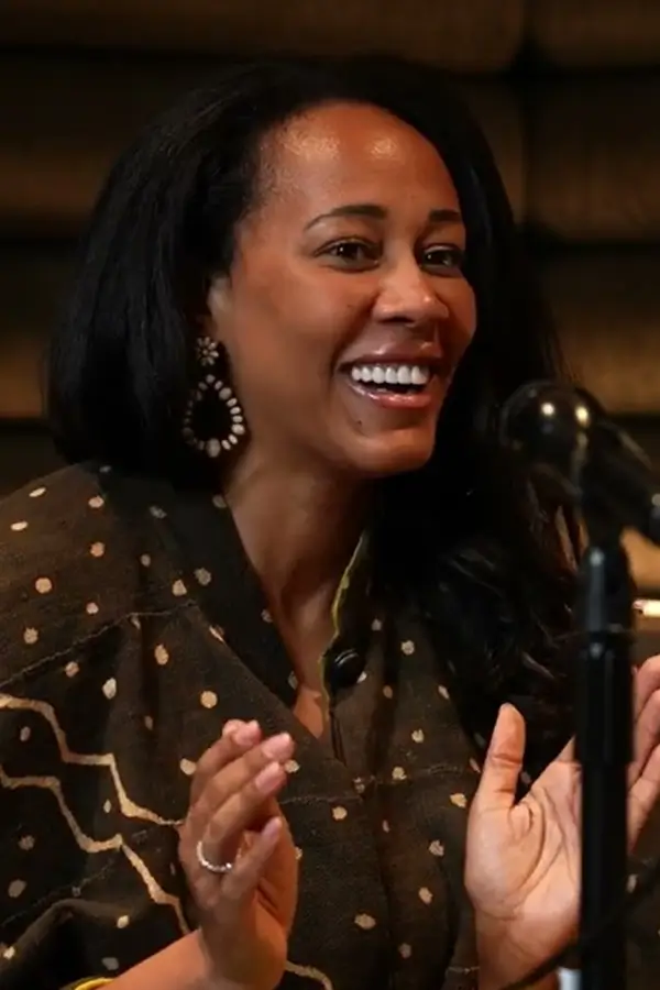 Michelle Rankine  speaking on a podcast